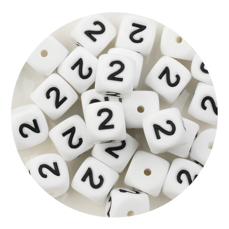 letter number square silicone string bead white black 25 bag