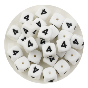 letter number square silicone string bead white black 25 bag