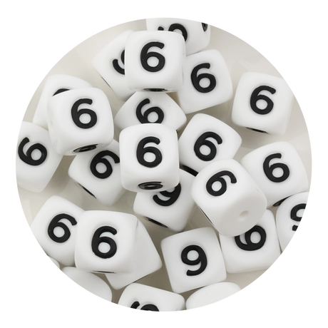 letter number square silicone string bead white black 25 bag