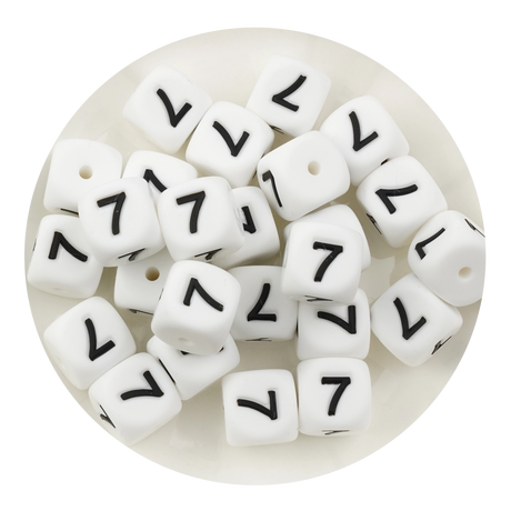 letter number square silicone string bead white black 25 bag