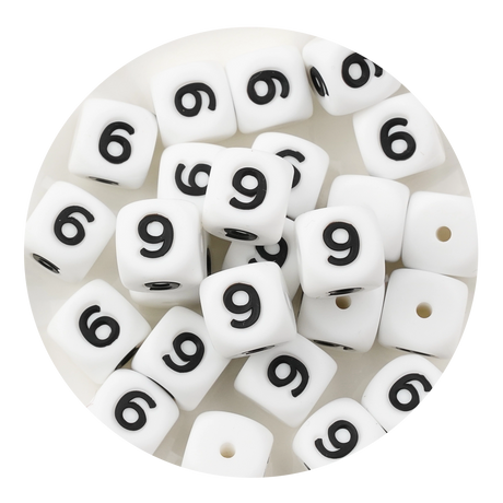 letter number square silicone string bead white black 25 bag