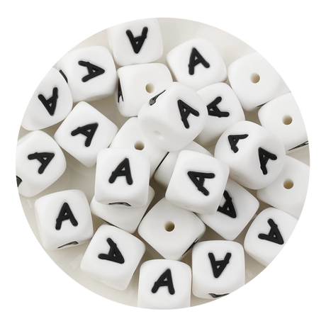 letter number square silicone string bead white black 25 bag