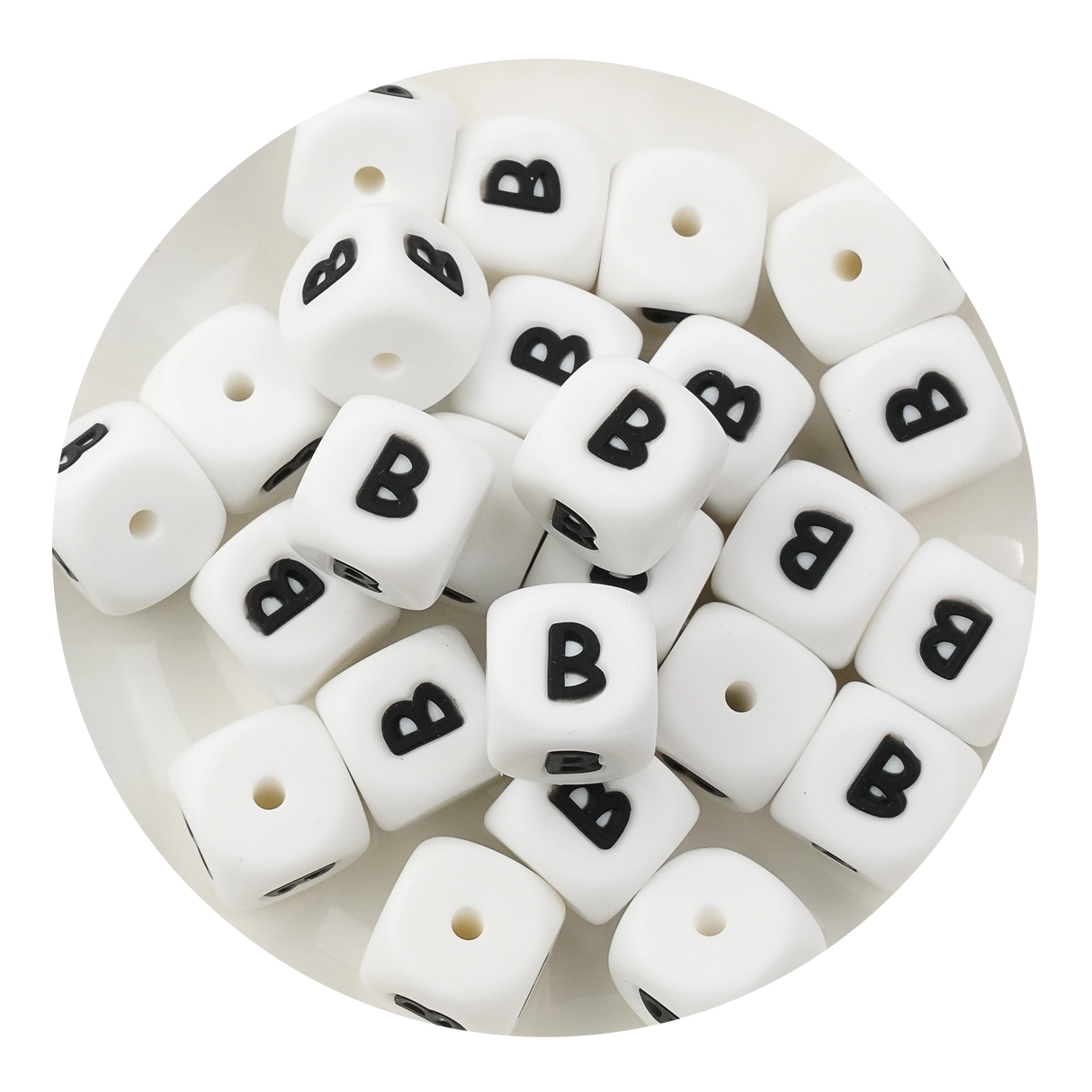 letter number square silicone string bead white black 25 bag