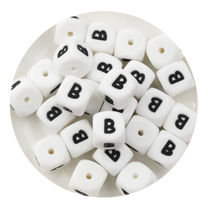 letter number square silicone string bead white black 25 bag