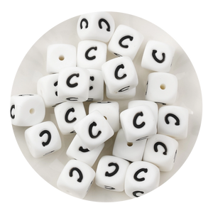 letter number square silicone string bead white black 25 bag