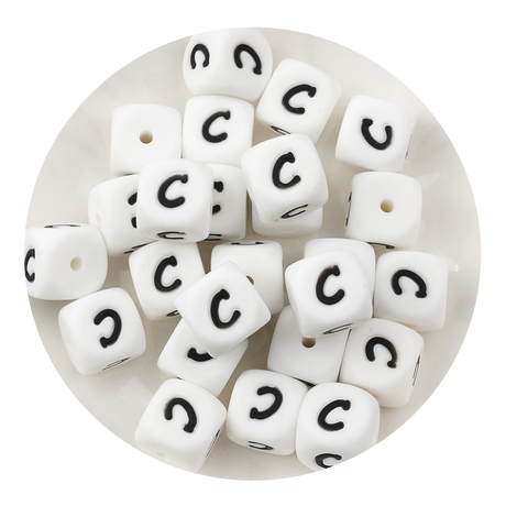 letter number square silicone string bead white black 25 bag