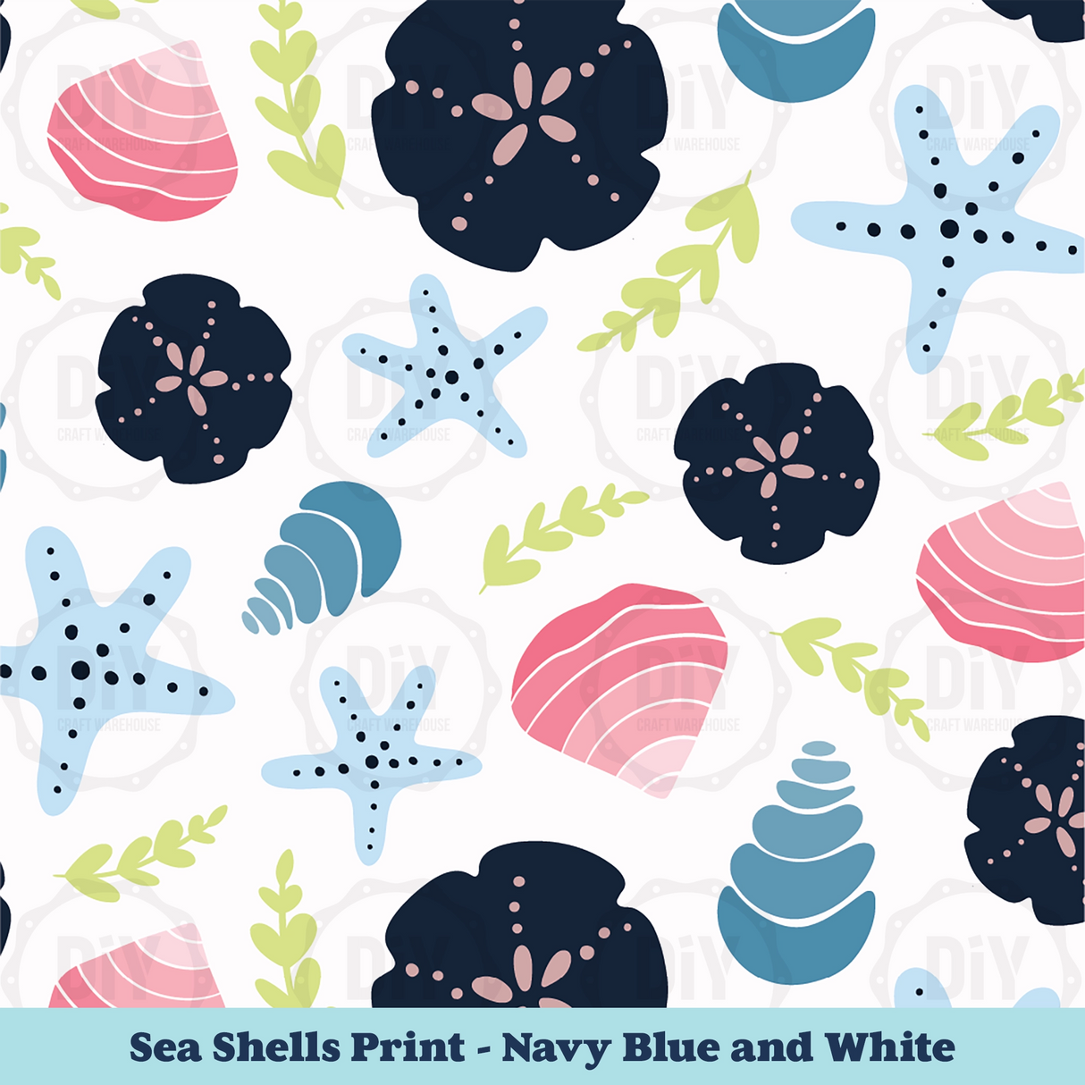 Sea Shells Sublimation Transfer - Navy Blue & White