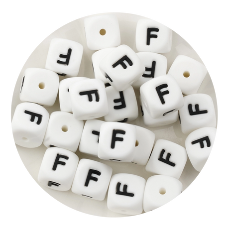 letter number square silicone string bead white black 25 bag