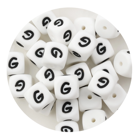 letter number square silicone string bead white black 25 bag