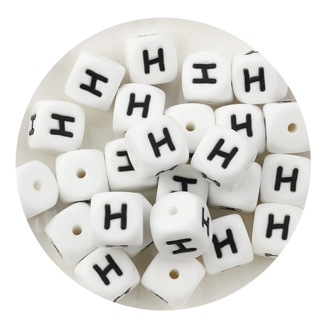 letter number square silicone string bead white black 25 bag