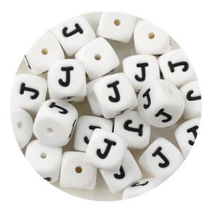 letter number square silicone string bead white black 25 bag