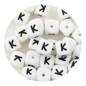 letter number square silicone string bead white black 25 bag