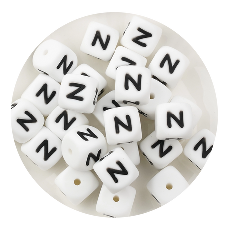 letter number square silicone string bead white black 25 bag