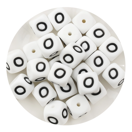 letter number square silicone string bead white black 25 bag