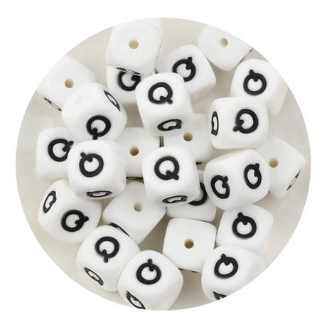 letter number square silicone string bead white black 25 bag