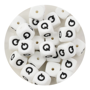 letter number square silicone string bead white black 25 bag