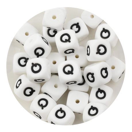 letter number square silicone string bead white black 25 bag