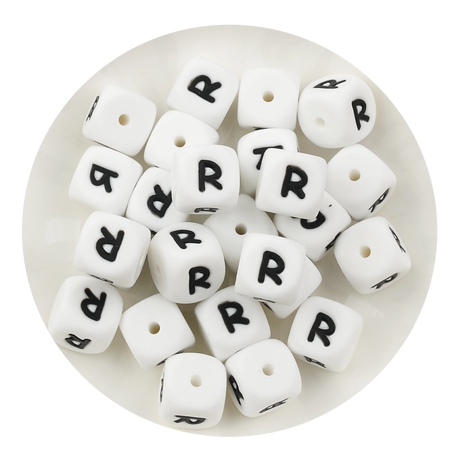 letter number square silicone string bead white black 25 bag