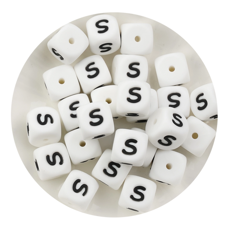 letter number square silicone string bead white black 25 bag