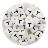 letter number square silicone string bead white black 25 bag