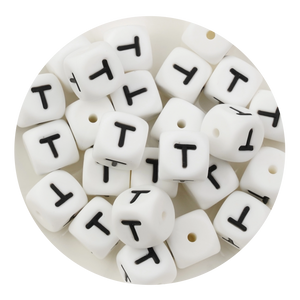 letter number square silicone string bead white black 25 bag