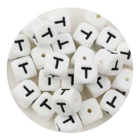 letter number square silicone string bead white black 25 bag