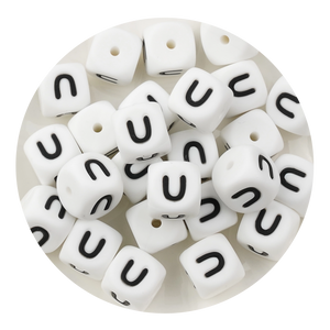 letter number square silicone string bead white black 25 bag