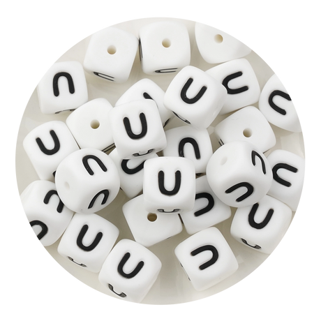 letter number square silicone string bead white black 25 bag