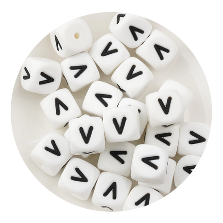 letter number square silicone string bead white black 25 bag