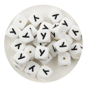 letter number square silicone string bead white black 25 bag