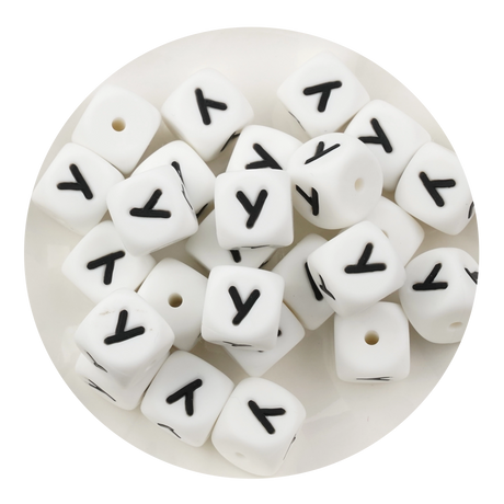 letter number square silicone string bead white black 25 bag