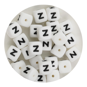 letter number square silicone string bead white black 25 bag