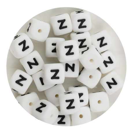 letter number square silicone string bead white black 25 bag