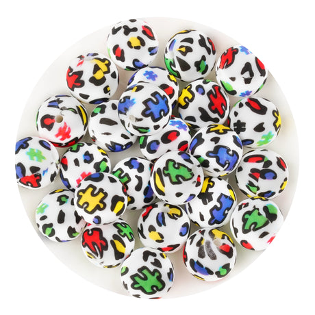 silicone bead round autism puzzle pieces