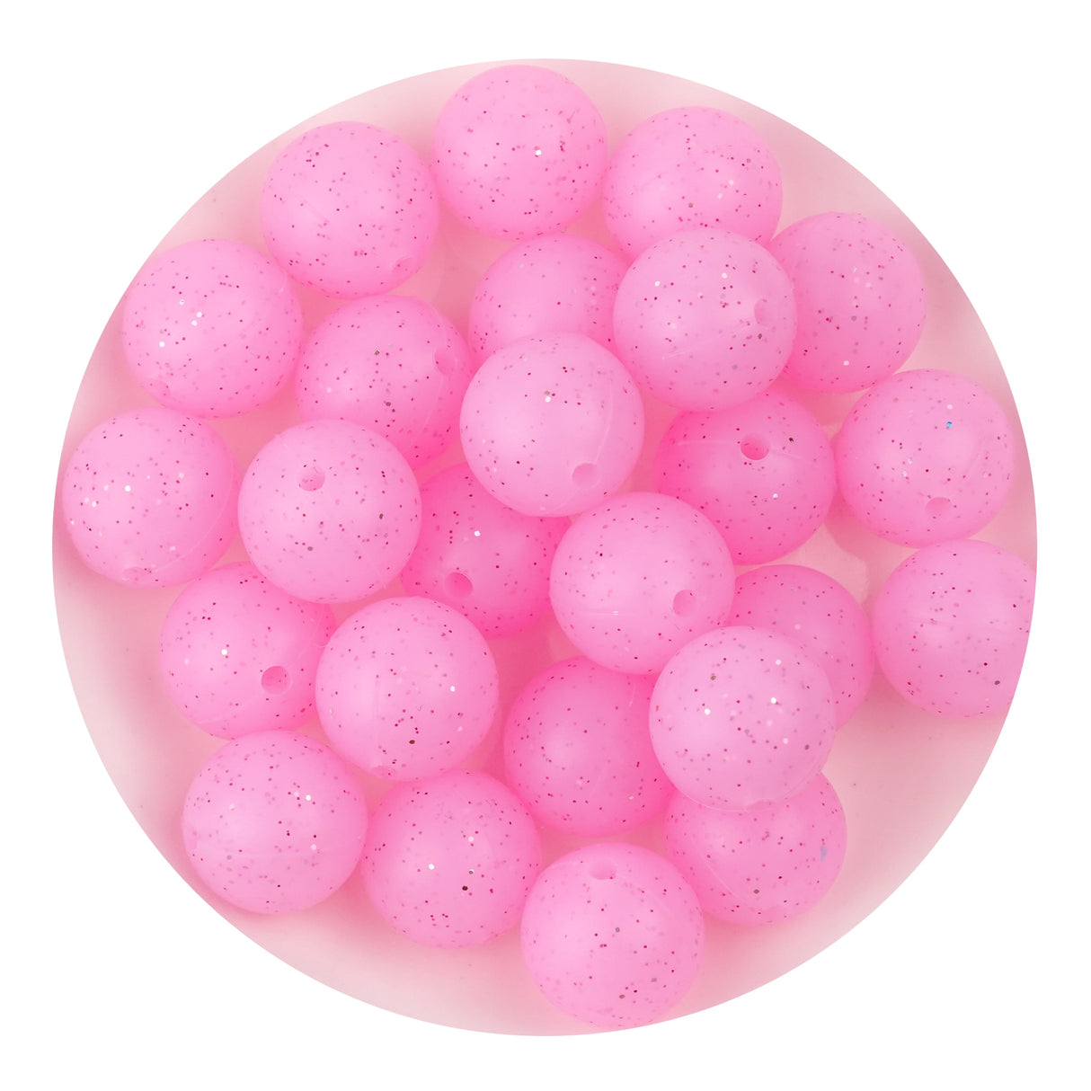 silicone bead round glitter pink