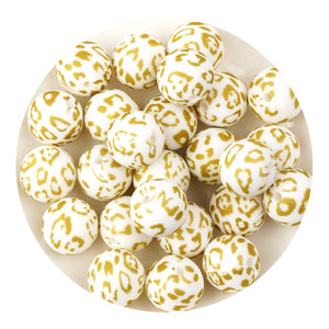 Silicone Bead Round - Gold Leopard