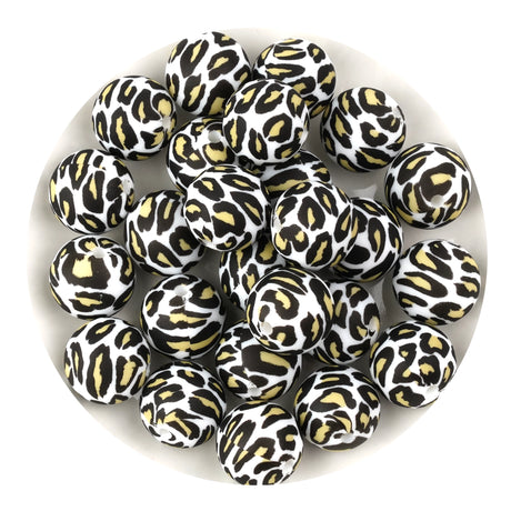 silicone bead round white leopard