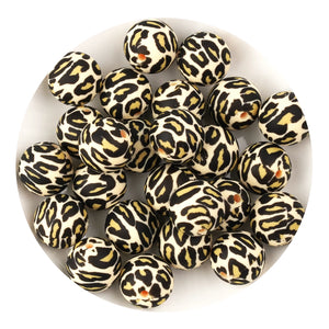 Silicone Bead Round - Yellow Leopard