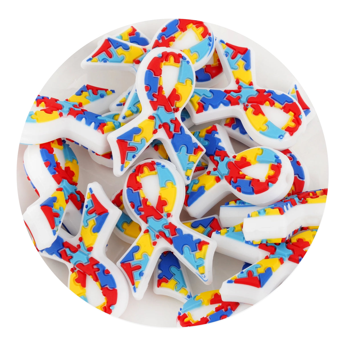 Silicone Focal Bead Autism Ribbon