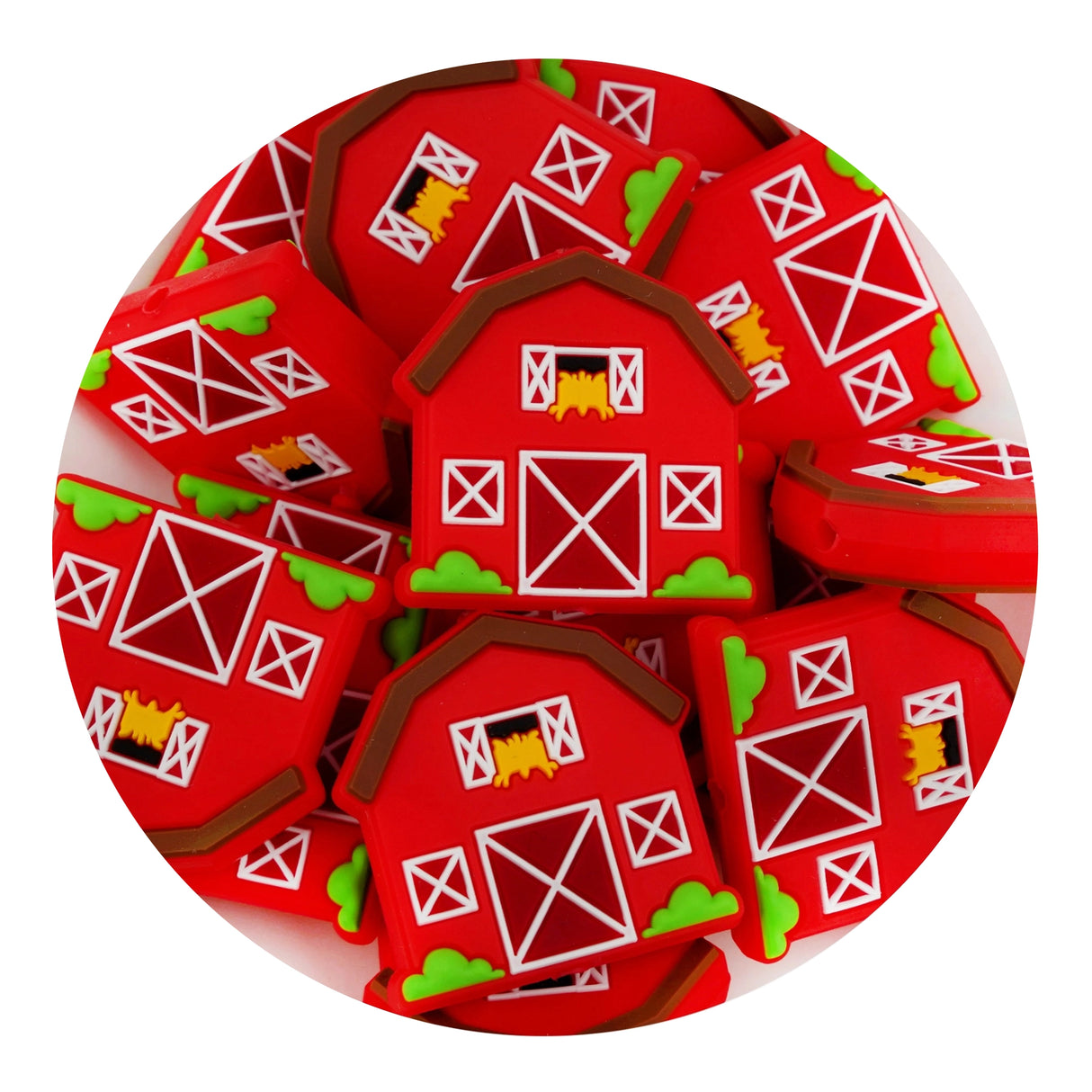 Silicone Focal Bead Barn - Red