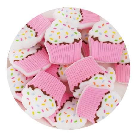 silicone focal bead cupcake pink
