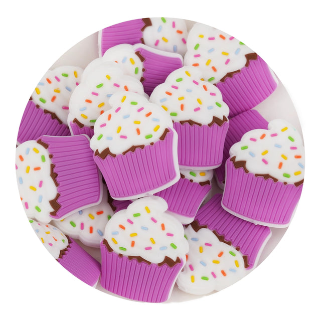 silicone focal bead cupcake purple