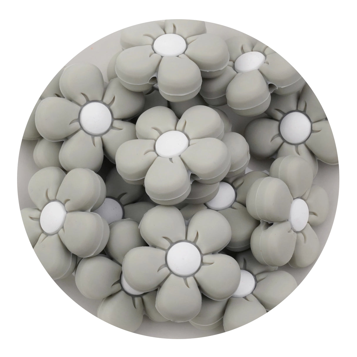 Silicone Focal Bead Daisy - Light Gray