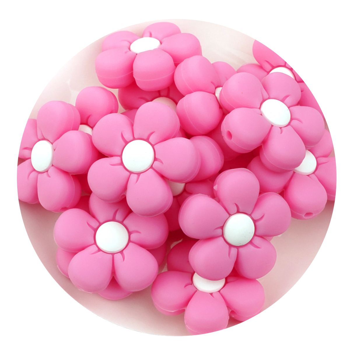 silicone focal bead daisy pink