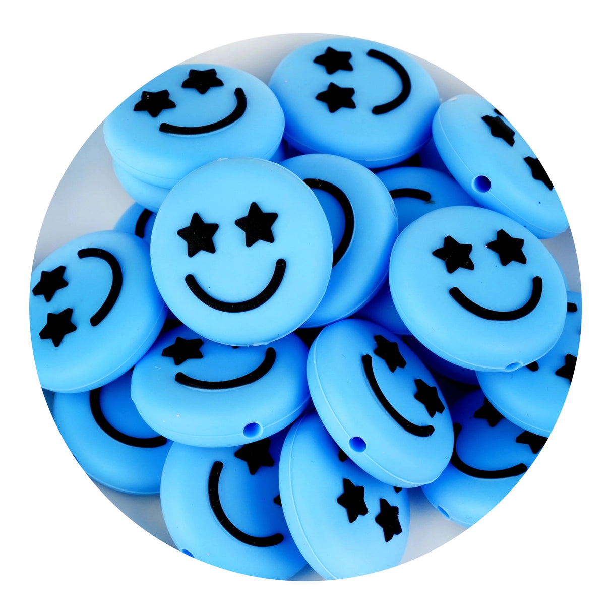 silicone focal bead happy face blue