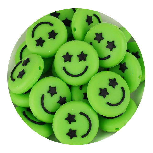 silicone focal bead happy face green