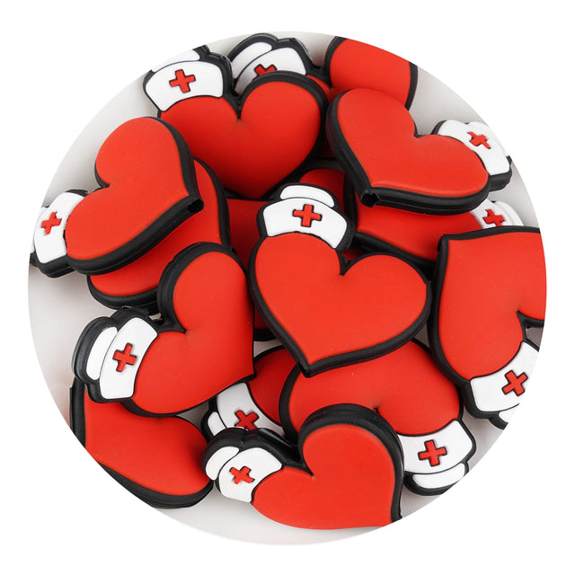 silicone focal bead nurse heart red