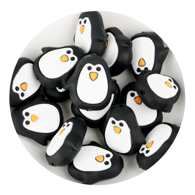 silicone focal bead penguin black