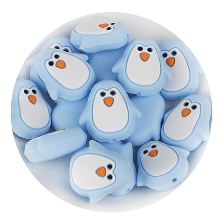 silicone focal bead penguin pastel blue