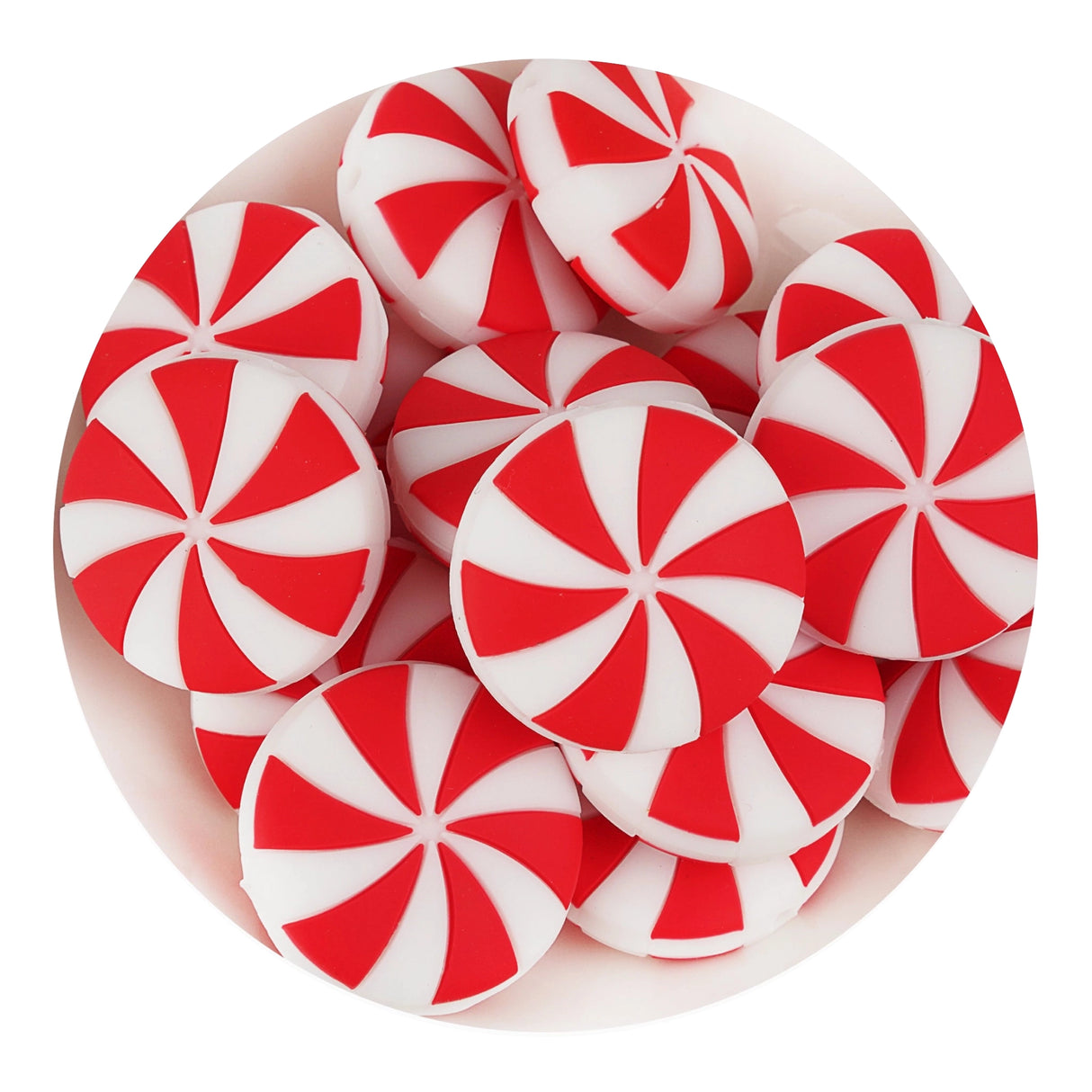 silicone focal bead peppermint swirl red